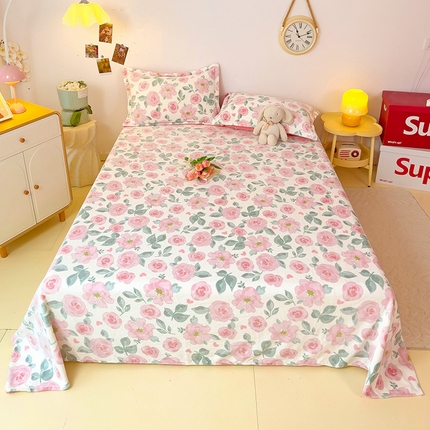 91家纺网 家纺一手货源 找家纺 大柏树 2025新款A类高克重亲肤舒适牛奶绒印花四件套-单床单可定制 朵柔-粉