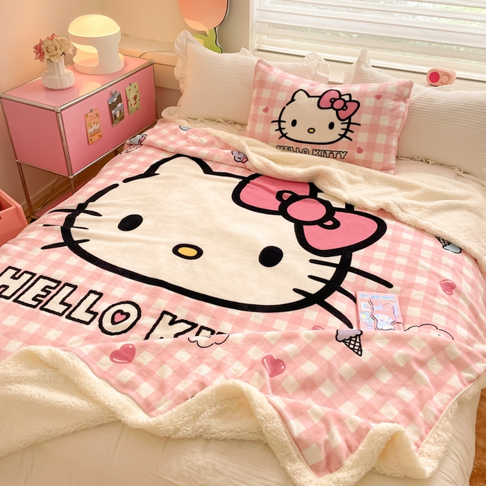 91家纺网 家纺一手货源 找家纺 金爱家 2024新款多功能牛奶绒羊羔绒毛毯毯子 羊羔绒-粉格香香kt