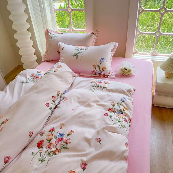 91家纺网 家纺一手货源 找家纺 禧多家纺 2024新款亲肤云锦棉四件套 缤纷玫瑰