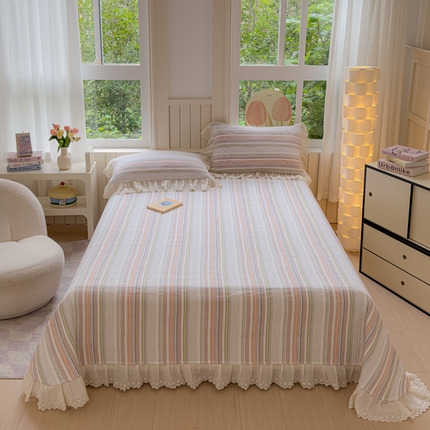 久典家居 2024新款A类法式全棉色织水洗棉单床盖 沐妍粉