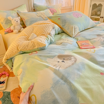 91家纺网 家纺一手货源 找家纺 （总）简宜家居（朝初家纺） 2025新款棉加绒豆豆绒牛奶绒四件套