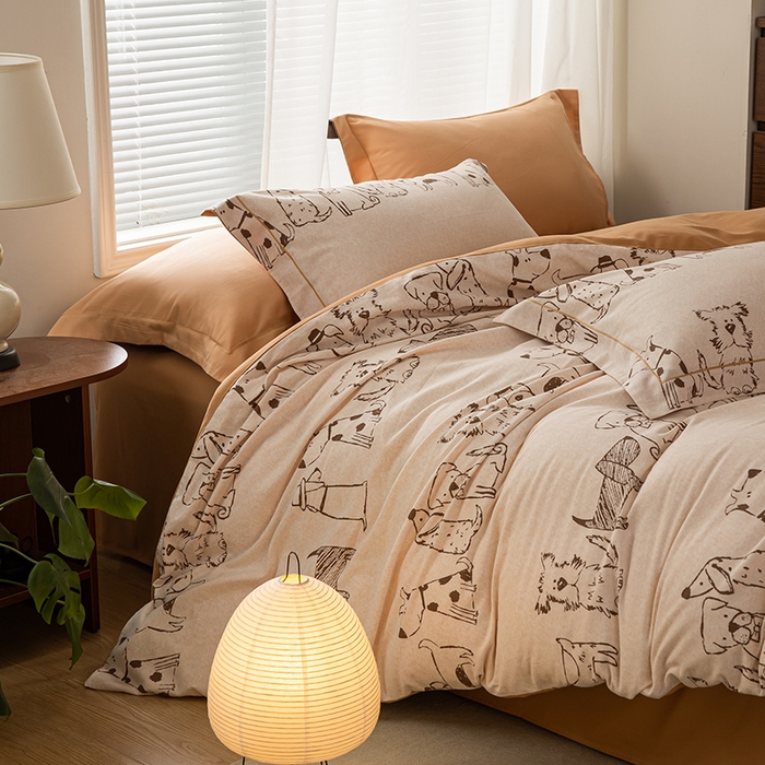 91家纺网 家纺一手货源 找家纺 左右家纺 2024秋冬新款全棉磨毛印花四件套 旺仔派