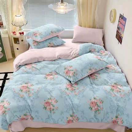 禧多家纺 2024新款简约时尚印花牛奶绒四件套 朝花夕拾