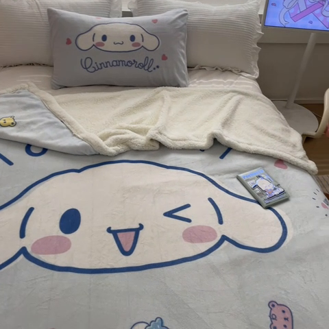 91家纺网 家纺一手货源 找家纺 金爱家 2024新款多功能牛奶绒羊羔绒毛毯毯子 羊羔绒-开心大耳狗