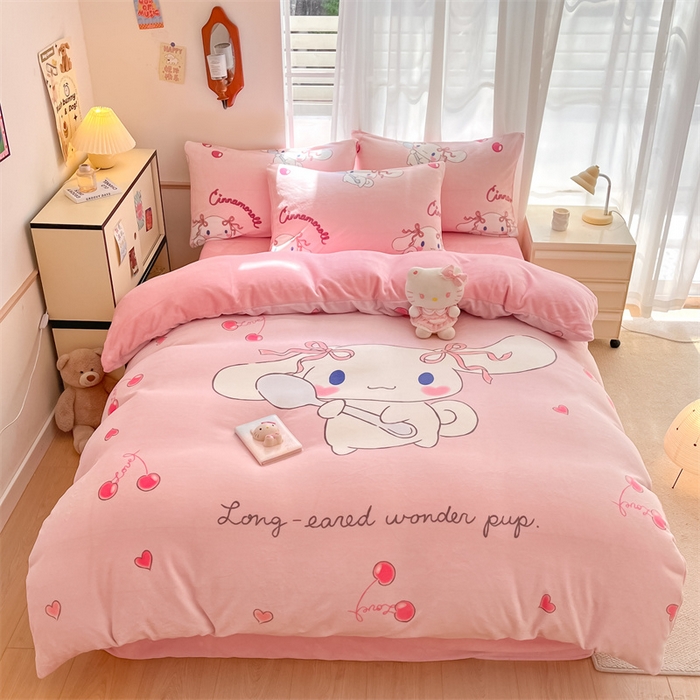 91家纺网 家纺一手货源 找家纺 星座家纺 2025新款大版三丽鸥牛奶绒四件套 淘气玉桂狗