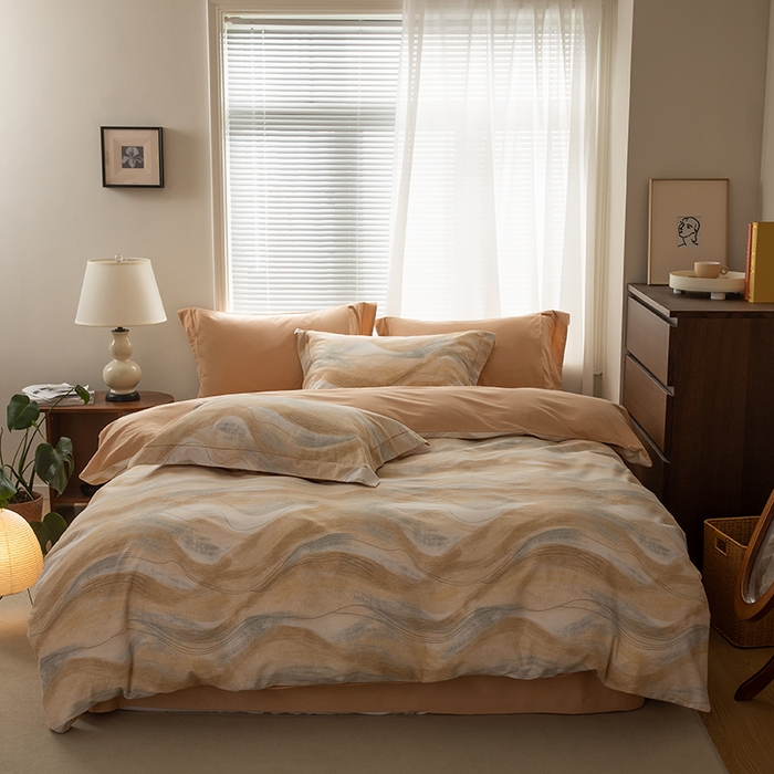 91家纺网 家纺一手货源 找家纺 左右家纺 2024秋冬新款全棉磨毛印花四件套 诺拉