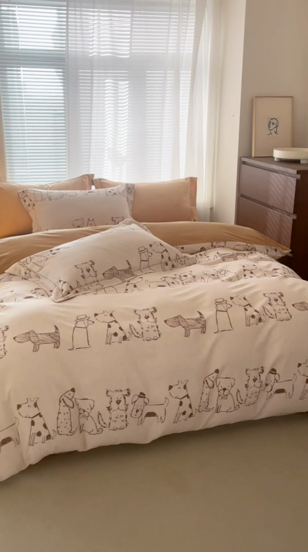 91家纺网 家纺一手货源 找家纺 左右家纺 2024秋冬新款全棉磨毛印花四件套 旺仔派