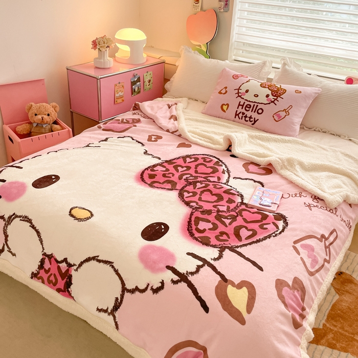 91家纺网 家纺一手货源 找家纺 金爱家 2024新款多功能牛奶绒羊羔绒毛毯毯子 羊羔绒-粉粉豹纹kt