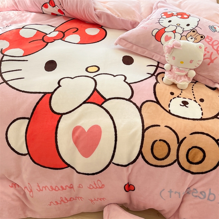 91家纺网 家纺一手货源 找家纺 星座家纺 2025新款大版三丽鸥牛奶绒四件套 KT猫-大版