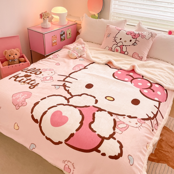 91家纺网 家纺一手货源 找家纺 金爱家 2024新款多功能牛奶绒羊羔绒毛毯毯子 羊羔绒-爱心kt