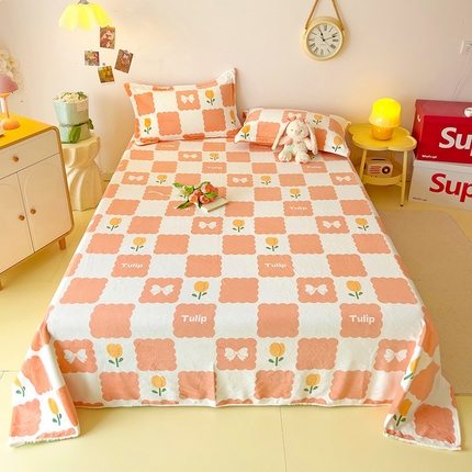 大柏树 2025新款A类高克重亲肤舒适牛奶绒印花四件套-单床单可定制 花町-桔