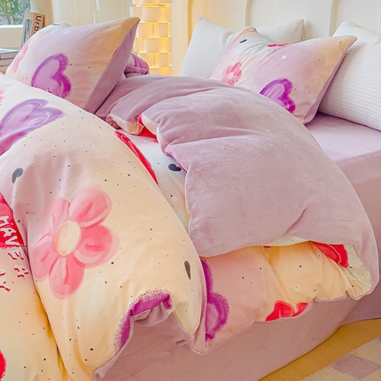 91家纺网 家纺一手货源 找家纺 （总）金丝鸟家纺 2024新款全棉印花加牛奶绒四件套