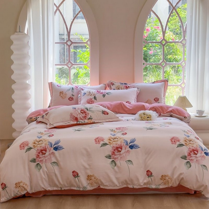 91家纺网 家纺一手货源 找家纺 禧多家纺 2024新款亲肤云锦棉四件套 绽放