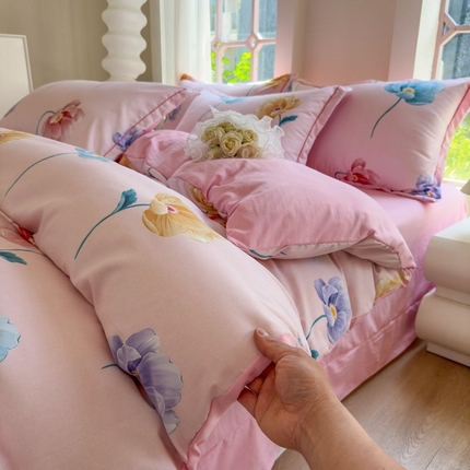 禧多家纺 2024新款亲肤云锦棉四件套 悠然花开