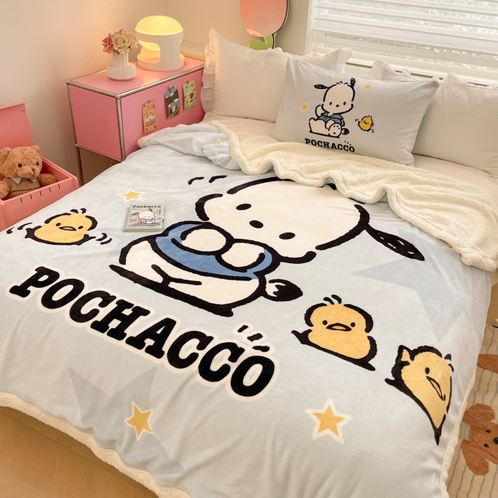 91家纺网 家纺一手货源 找家纺 金爱家 2024新款多功能牛奶绒羊羔绒毛毯毯子 羊羔绒-可爱小鸡帕哈狗