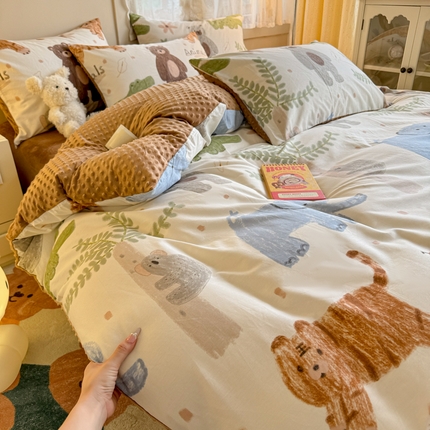 91家纺网 家纺一手货源 找家纺 （总）简宜家居（朝初家纺） 2025新款棉加绒豆豆绒牛奶绒四件套