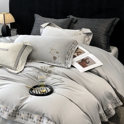 91家纺网 家纺一手货源 找家纺 （总）若未家居 2025新款长绒棉高精密刺绣款百万针工艺套件 千鸟格刺绣-锦簇