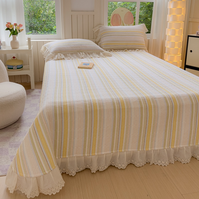 91家纺网 家纺一手货源 找家纺 久典家居 2024新款A类法式全棉色织水洗棉单床盖 沐妍黄