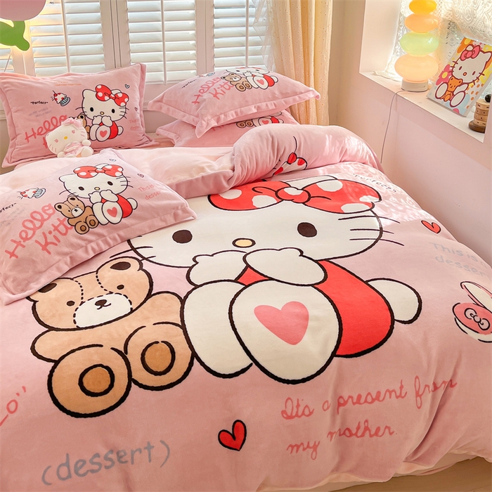 91家纺网 家纺一手货源 找家纺 星座家纺 2025新款大版三丽鸥牛奶绒四件套 KT猫-大版