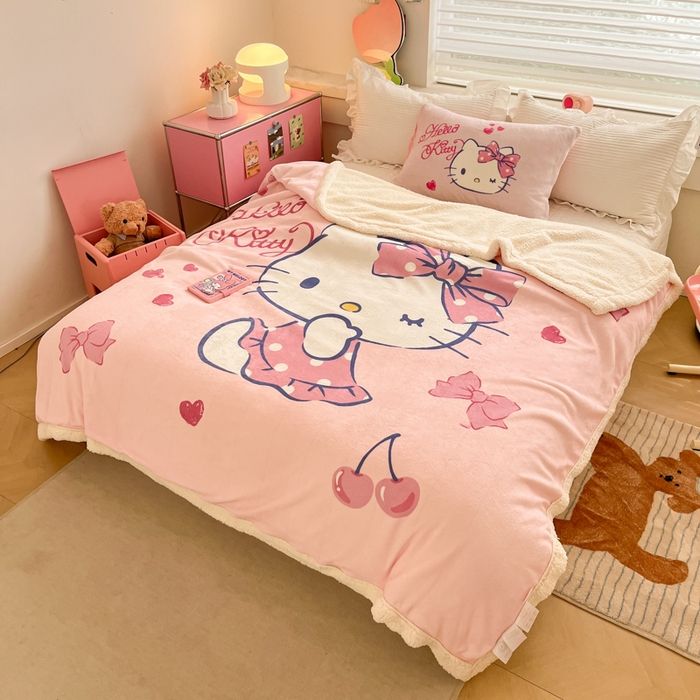 91家纺网 家纺一手货源 找家纺 金爱家 2024新款多功能牛奶绒羊羔绒毛毯毯子 羊羔绒-爱心蝴蝶kt