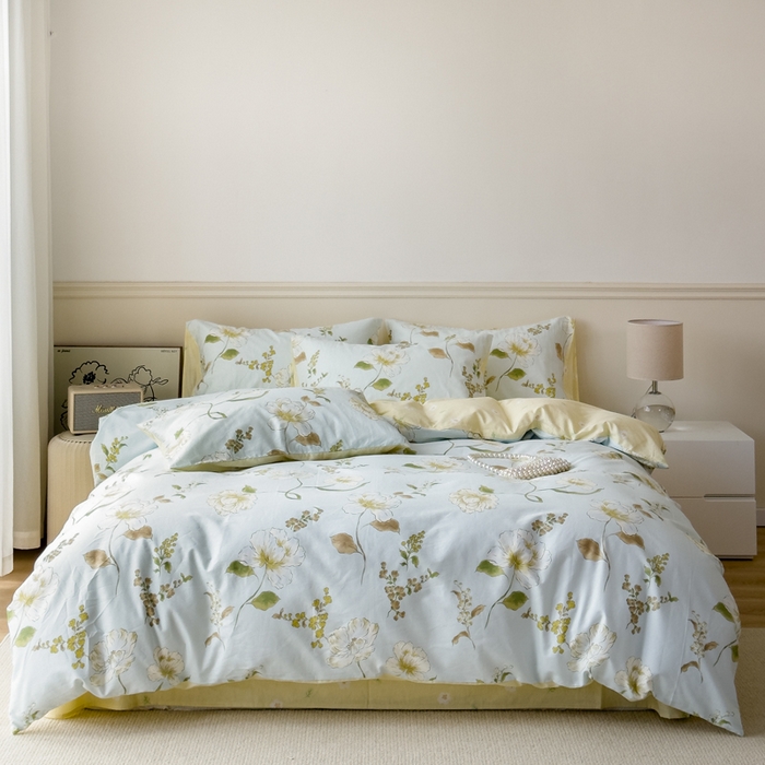 91家纺网 家纺一手货源 找家纺 2024新款印花小清新全棉四件套 花想容