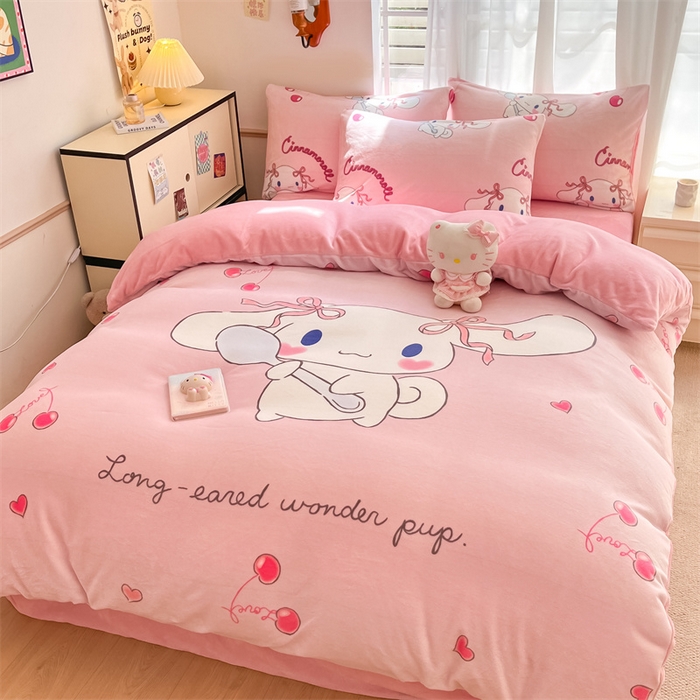 91家纺网 家纺一手货源 找家纺 星座家纺 2025新款大版三丽鸥牛奶绒四件套 淘气玉桂狗