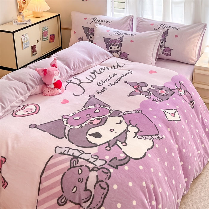 91家纺网 家纺一手货源 找家纺 星座家纺 2025新款大版三丽鸥牛奶绒四件套 安睡库洛米