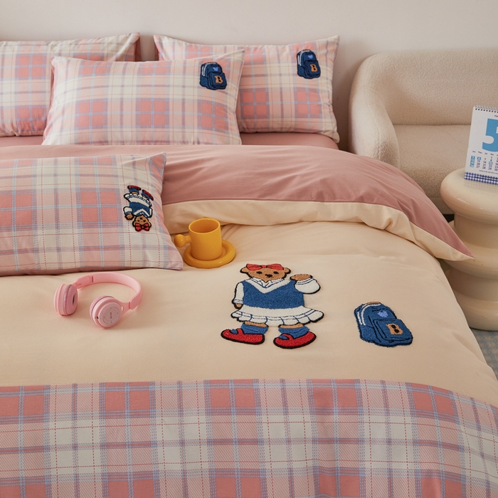 91家纺网 家纺一手货源 找家纺 怡家居 2024秋冬新款全棉磨毛绣花四件套 背包熊