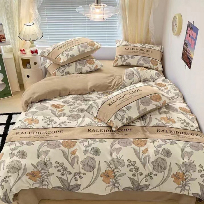 91家纺网 家纺一手货源 找家纺 禧多家纺 2024新款简约时尚印花牛奶绒四件套 牵牛花1