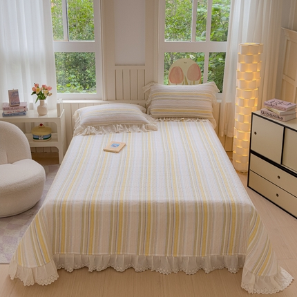 久典家居 2024新款A类法式全棉色织水洗棉单床盖 沐妍黄