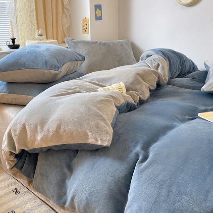 寐眠 新款牛奶绒纯色双拼四件套-风格二 蓝幽梦境