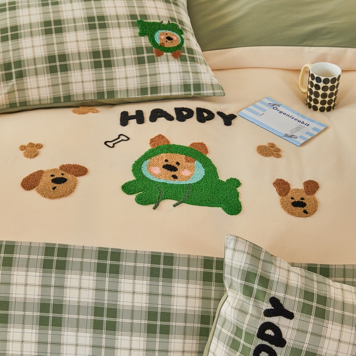 91家纺网 家纺一手货源 找家纺 怡家居 2024秋冬新款全棉磨毛绣花四件套 快乐熊仔