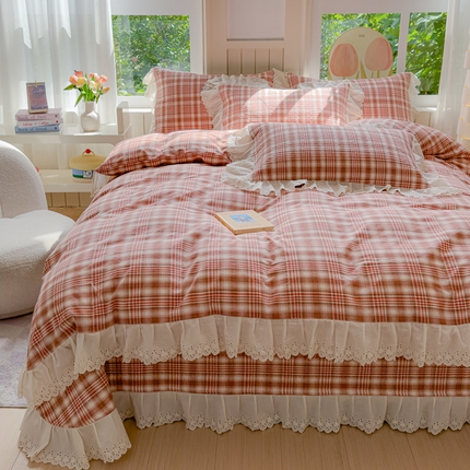 久典家居 2024新款A类法式全棉色织水洗棉床盖四件套 可可粉