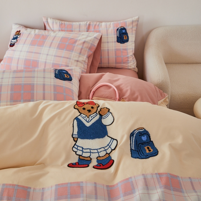 91家纺网 家纺一手货源 找家纺 怡家居 2024秋冬新款全棉磨毛绣花四件套 背包熊