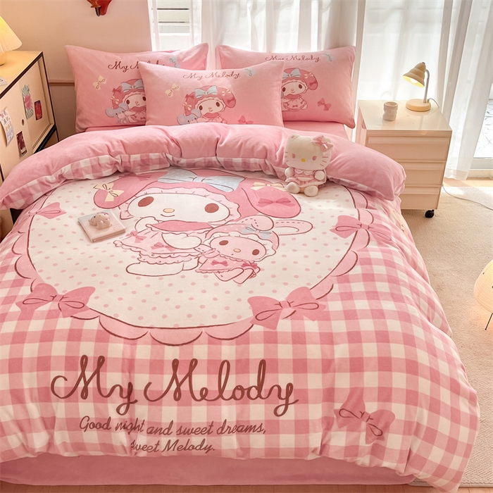 91家纺网 家纺一手货源 找家纺 星座家纺 2025新款大版三丽鸥牛奶绒四件套 相框美乐蒂