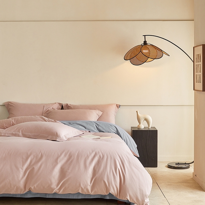 91家纺网 家纺一手货源 找家纺 秀色家纺 2025新款秋冬加厚保暖床上纯色四件套纯棉磨毛全棉床单被套三件套50支-瑞妮 瑞妮-桃红+松灰