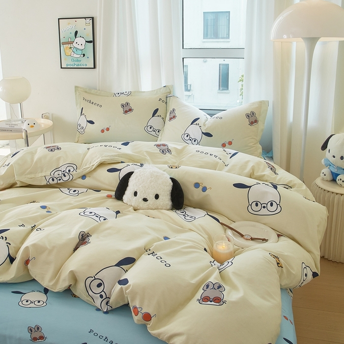 91家纺网 家纺一手货源 找家纺 蘭菲家纺 2024新款全棉小版卡通三丽鸥四件套 大眼睛狗.米