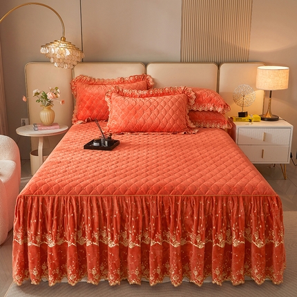 罗艺轩 2024新款加厚宝宝绒夹棉床裙三件套-梦幻星辰 爱玛橙