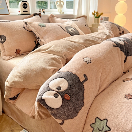 韩巢家纺 2024新款加厚雪花绒牛奶绒珊瑚绒单件被套-新品（提供卖家秀 ） 小煤球