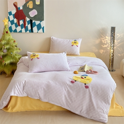 91家纺网 家纺一手货源 找家纺 （总）觅糖家纺 2024新款牛奶绒印花小版毛巾绣四件套