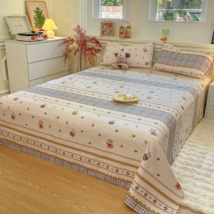 91家纺网 家纺一手货源 找家纺 义博家纺 2025新款全棉老粗布床单 幻想小熊