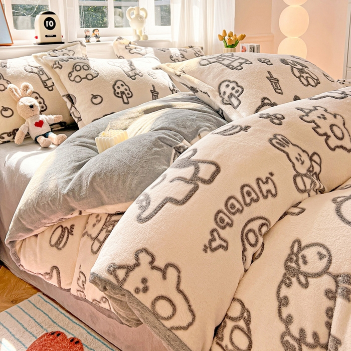 91家纺网 家纺一手货源 找家纺 韩巢家纺 2024新款加厚雪花绒牛奶绒珊瑚绒单件被套-新品（提供卖家秀 ） 灰色轨迹