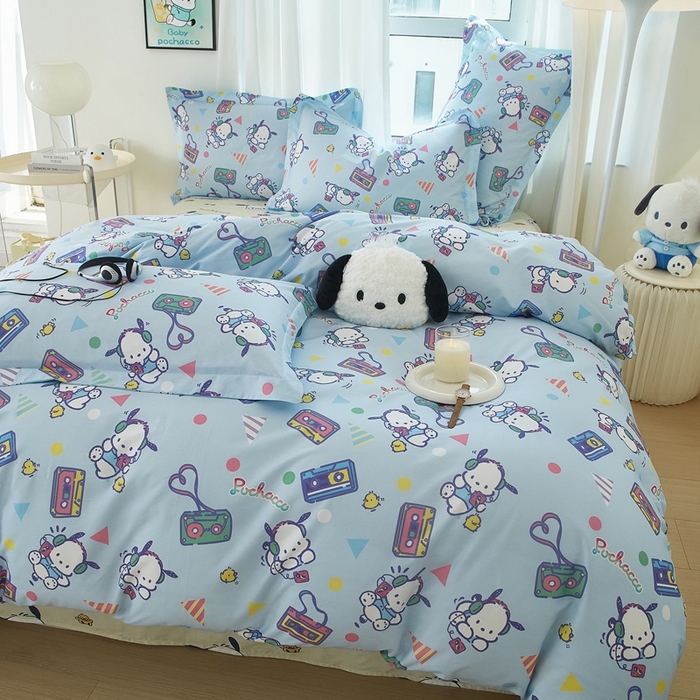 91家纺网 家纺一手货源 找家纺 蘭菲家纺 2024新款全棉小版卡通三丽鸥四件套 演唱会.蓝