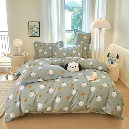 蘭菲家纺 2024新款全棉小版卡通三丽鸥四件套 小金豆.绿