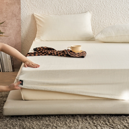 千朵森 2024新款A类纯色牛奶绒单床笠-芙妮系列-风格一 芙妮-奶油白