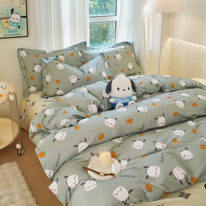 91家纺网 家纺一手货源 找家纺 蘭菲家纺 2024新款全棉小版卡通三丽鸥四件套 小金豆.绿