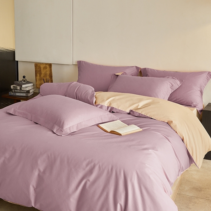 91家纺网 家纺一手货源 找家纺 秀色家纺 2025新款秋冬加厚保暖床上纯色四件套纯棉磨毛全棉床单被套三件套50支-瑞妮 瑞妮-轻紫+奶油