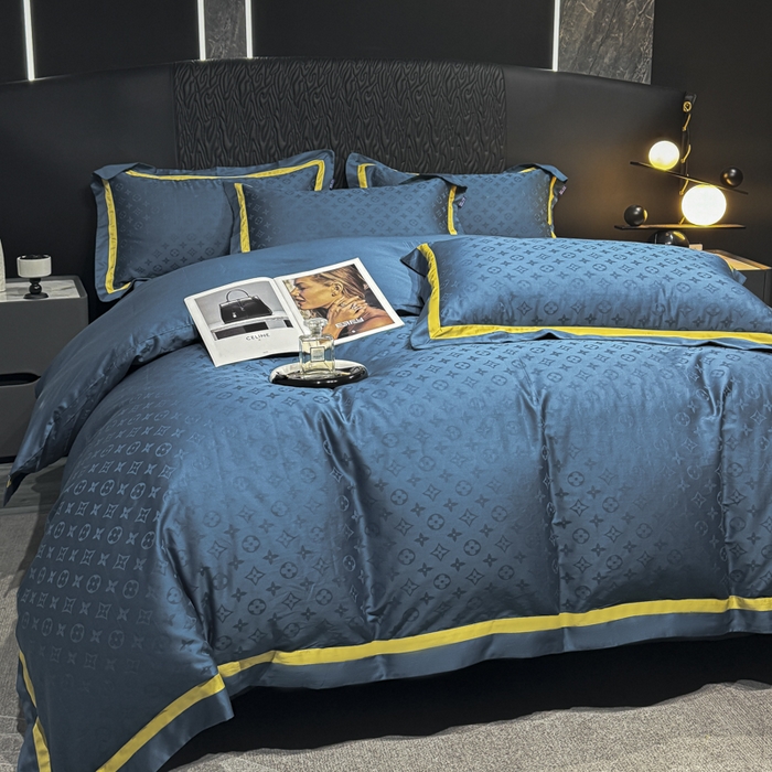 91家纺网 家纺一手货源 找家纺 雲归梦 2024新款轻奢双拼角全棉提花四件套 遇见经典-孔雀蓝