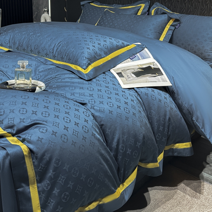 91家纺网 家纺一手货源 找家纺 雲归梦 2024新款轻奢双拼角全棉提花四件套 遇见经典-孔雀蓝