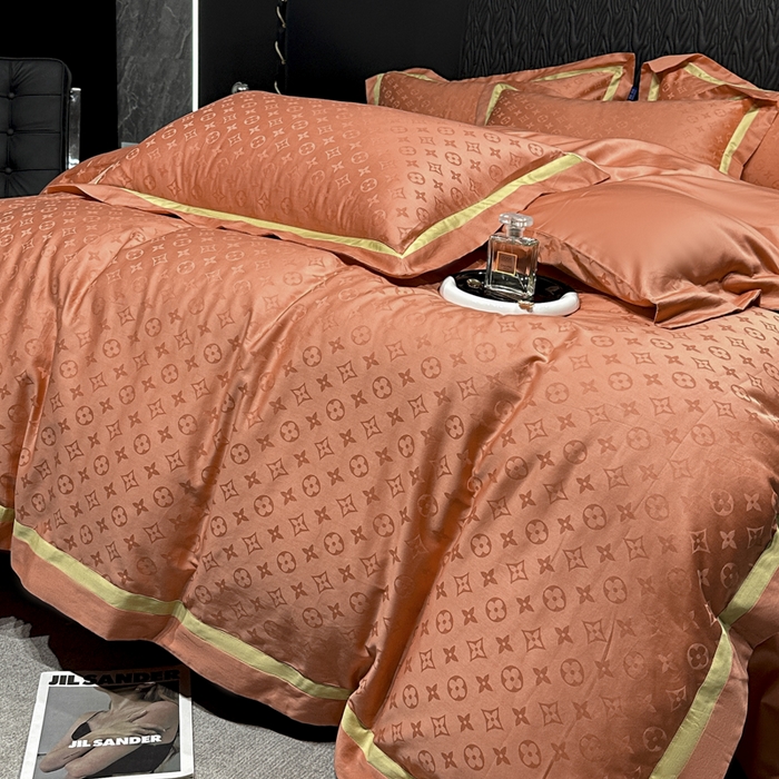 91家纺网 家纺一手货源 找家纺 雲归梦 2024新款轻奢双拼角全棉提花四件套 遇见经典-活力橙